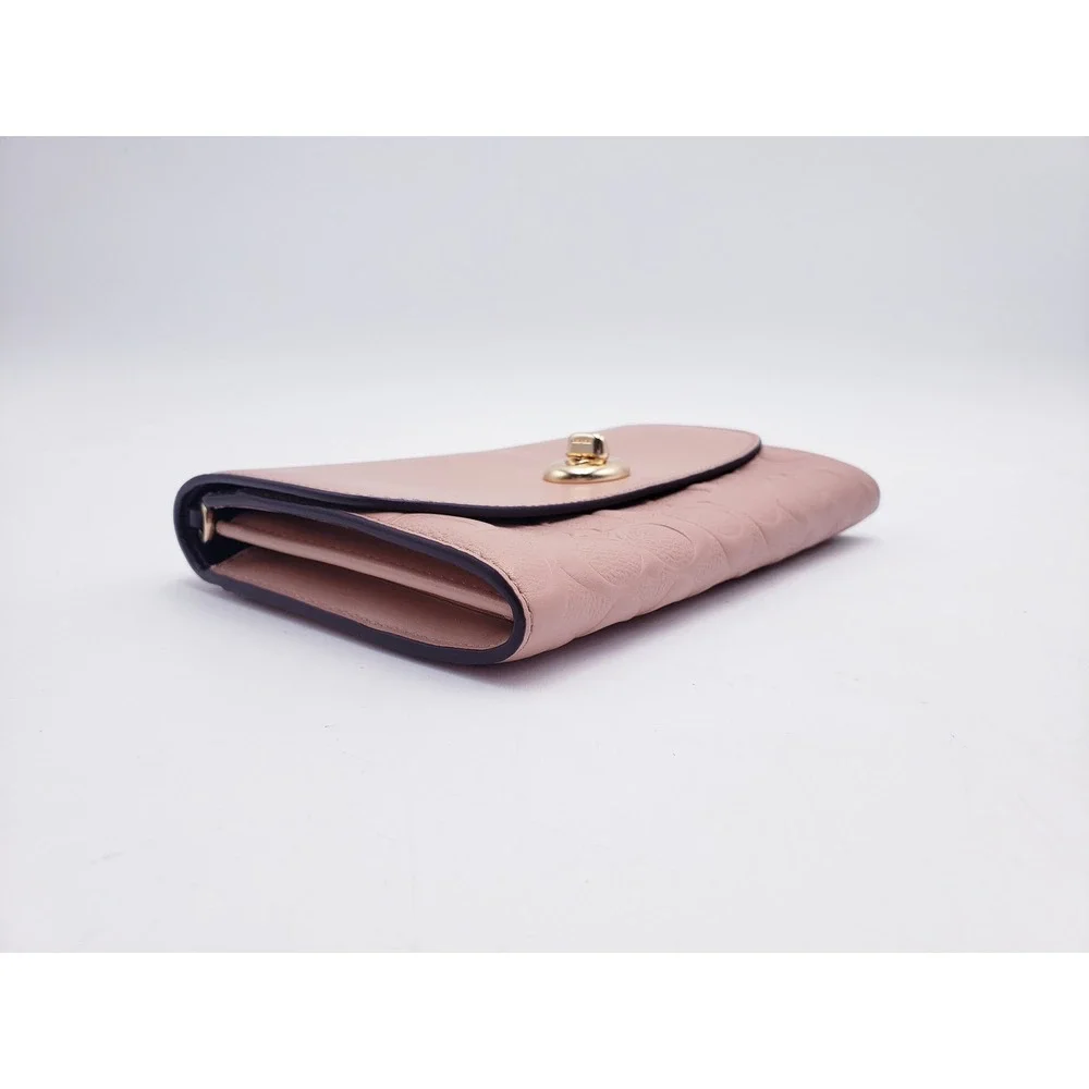 Coach Crossbody Bag Pink Signature Embossed Leather Turnlock Chain Clutch‎